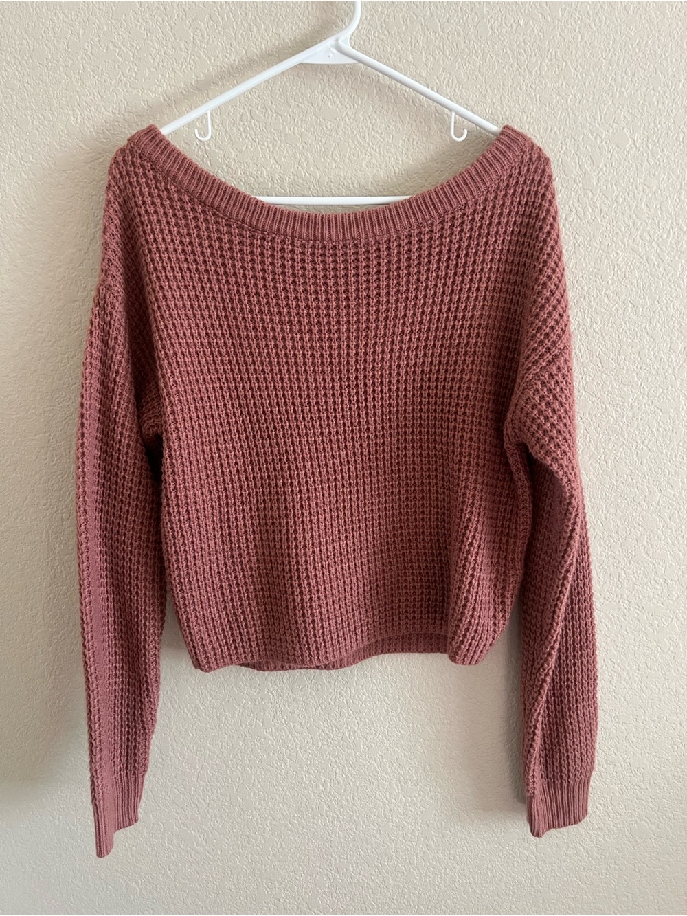 Missguided Mauve Pink Off-Shoulder Waffle Knit Sweater Size 2/4